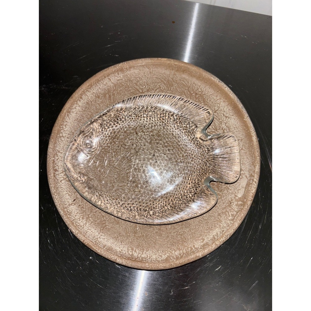 Arcoroc France Clear Glass Fish Plates Set of 8 Coastal Nautical Dinnerware